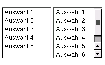 Auswahlliste mit size-Angabe